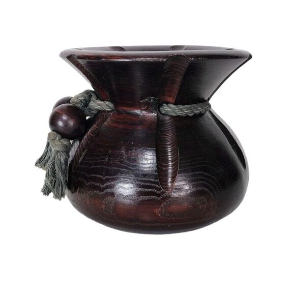 Vintage Blessing Bag Vase Solid Wood Alter Incense Offering Bowl Pot Cauldron - Picture 5 of 8